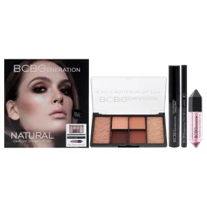 BCBGeneration Cosmetics Natural Complete Eye and Lip Set by BCBGeneration Cosmetics for Women - 4 Pc 0.38oz Eyeshadow Palette. 0.04oz Felt Tip Eyeliner. 0.27oz Volumizing Mascara. 0.20oz Hyaluronic Acid Infused Lip Oil