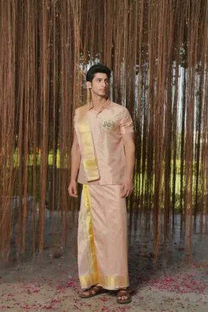Dusky Pink Kanjivaram Machien Embroidered Pattu Set by Hilo Design