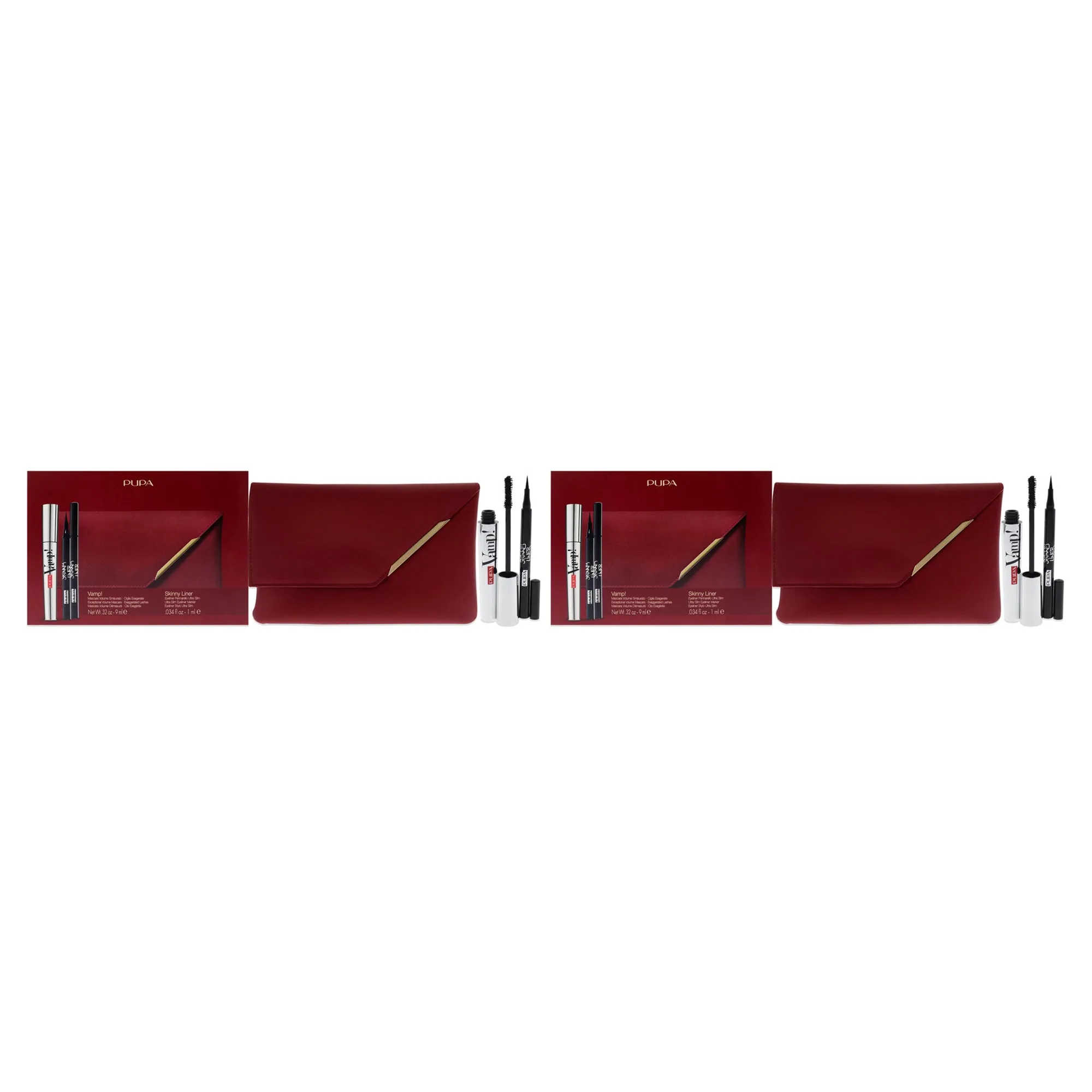 Pupa Milano Vamp! and Skinny Liner Set by Pupa Milano for Women - 3 Pc 0.32oz Vamp! Mascara - 100 Black. 0.034oz Skinny Liner. Handy Bag - Pack of 2