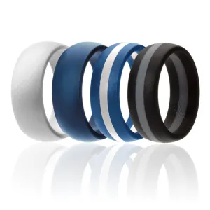 ROQ Silicone Ring - Dome Style and Dome Style with Middle Line Set by ROQ for Men - 4 x 15 mm White. Blue. Blue with White Line. Black with Grey Line