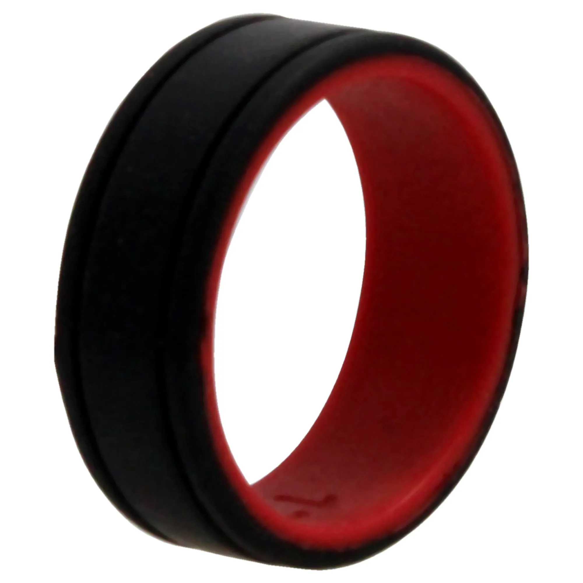 ROQ Silicone Wedding 2Layer Lines Ring - Red-Black by ROQ for Men - 12 mm Ring