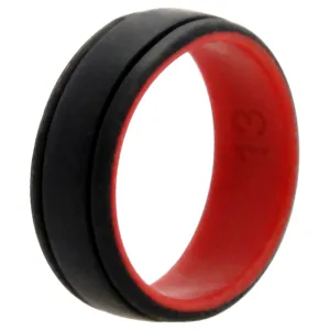 ROQ Silicone Wedding 2Layer Lines Ring - Red-Black by ROQ for Men - 13 mm Ring