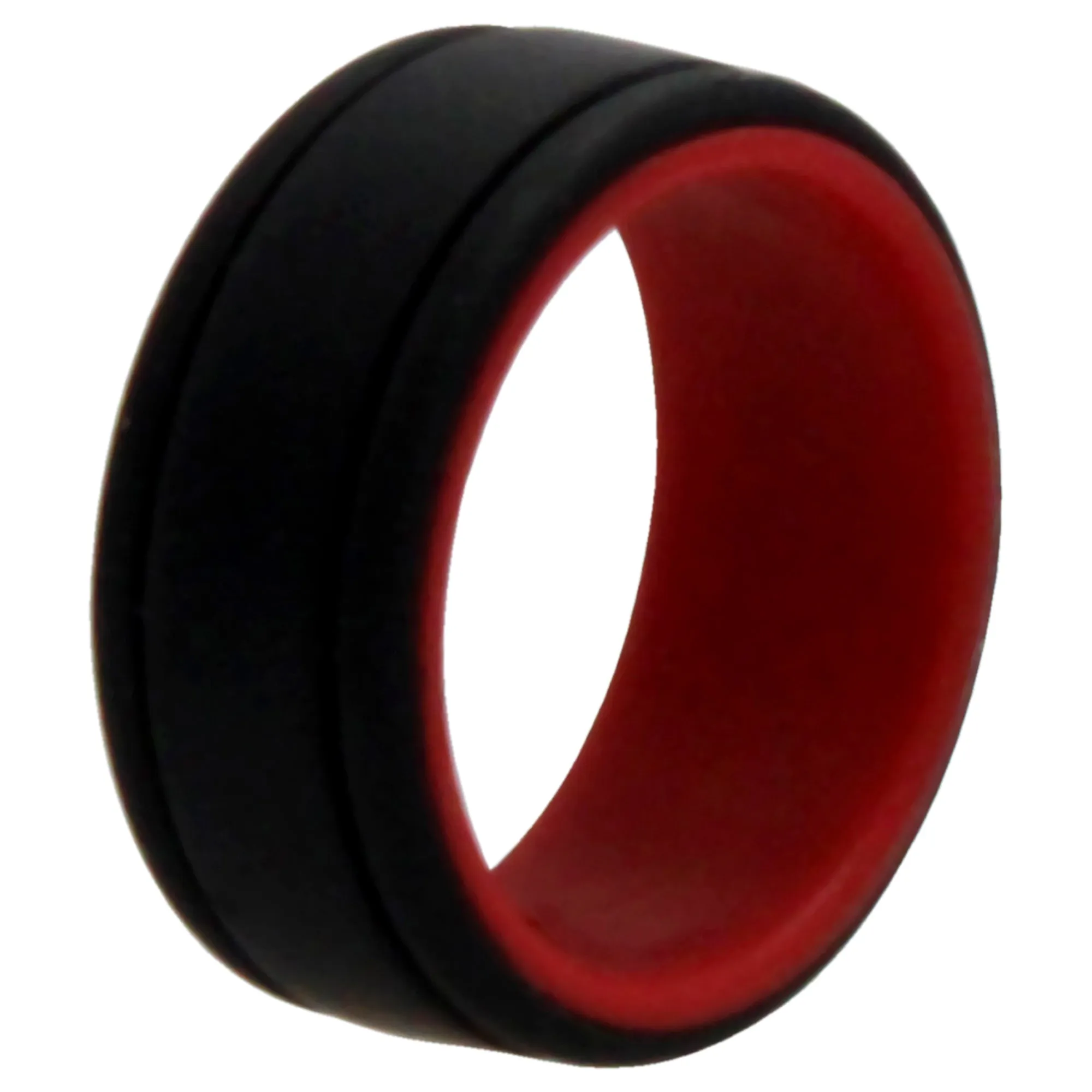 ROQ Silicone Wedding 2Layer Lines Ring - Red-Black by ROQ for Men - 7 mm Ring