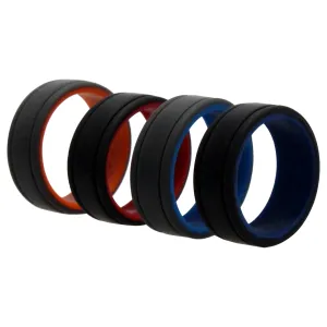 ROQ Silicone Wedding 2Layer Lines Ring Set - Grey-Black by ROQ for Men - 4 x 11 mm Ring