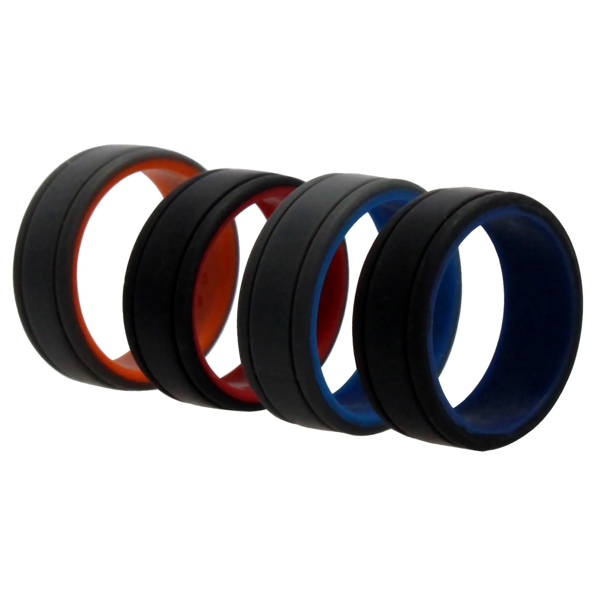 ROQ Silicone Wedding 2Layer Lines Ring Set - Grey-Black by ROQ for Men - 4 x 11 mm Ring