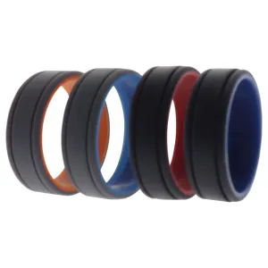 ROQ Silicone Wedding 2Layer Lines Ring Set - Grey-Black by ROQ for Men - 4 x 15 mm Ring