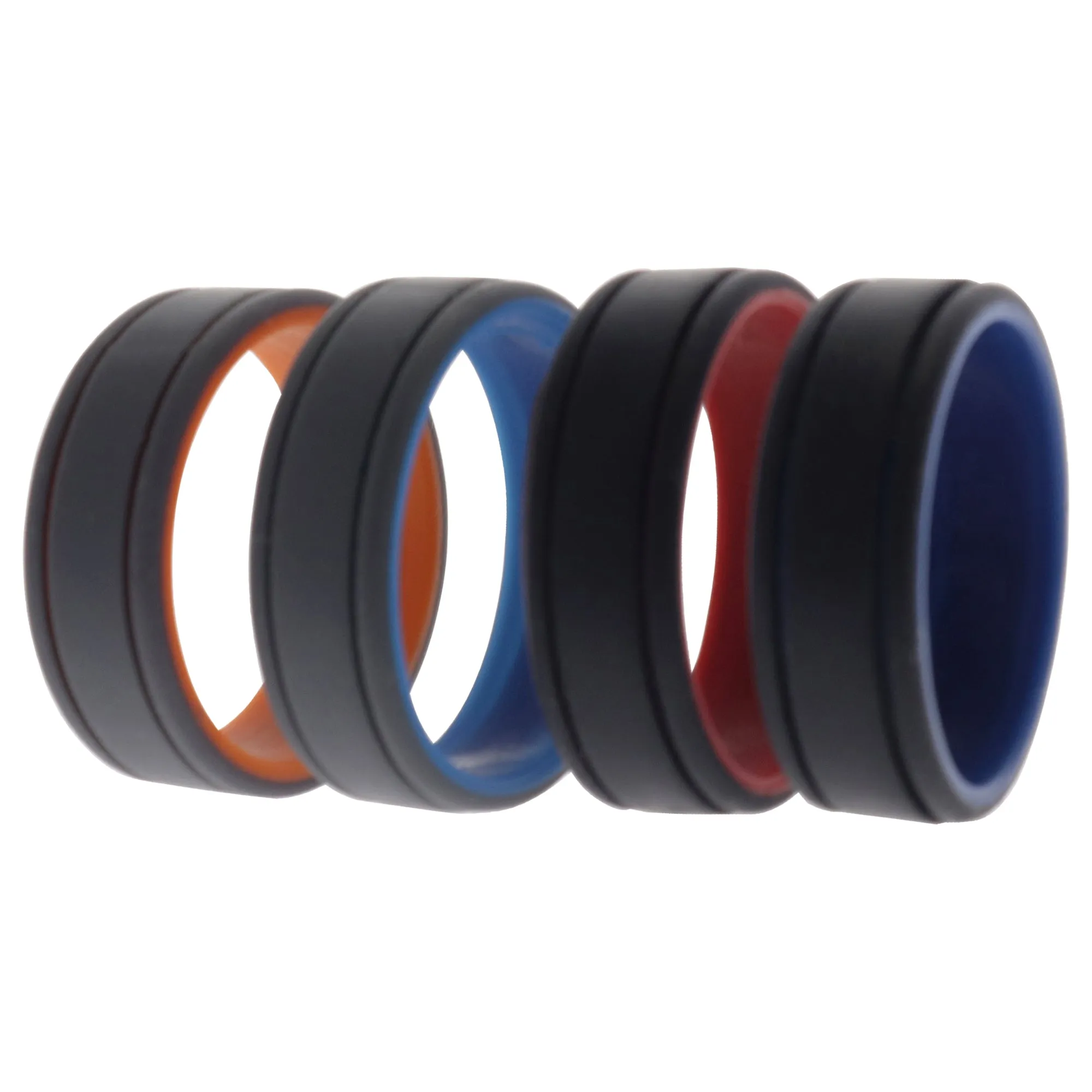 ROQ Silicone Wedding 2Layer Lines Ring Set - Grey-Black by ROQ for Men - 4 x 15 mm Ring