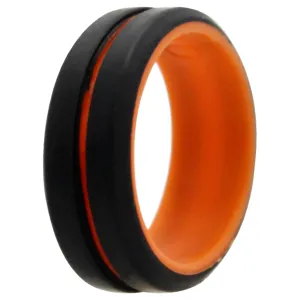ROQ Silicone Wedding 2Layer Middle Line Ring - Orange-Black by ROQ for Men - 10 mm Ring