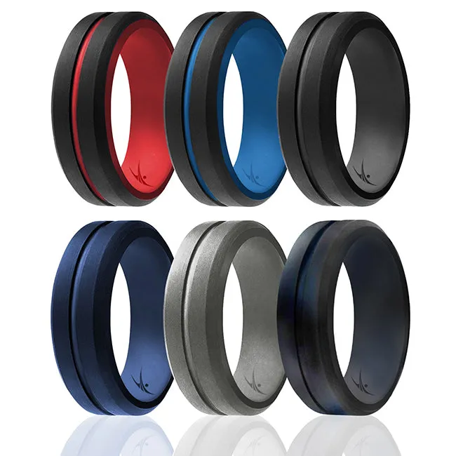 ROQ Silicone Wedding 2Layer Middle Line Ring Set - Black-Camo by ROQ for Men - 6 x 11 mm Ring