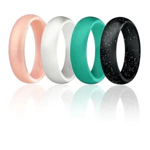 ROQ Silicone Wedding Ring - Dome Style Set by ROQ for Women - 4 x 10 mm Turquoise. Rose Gold. White. Black with Glitter Silver