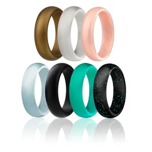 ROQ Silicone Wedding Ring - Dome Style Set by ROQ for Women - 7 x 9 mm Bronze. Ivory White. Rose Gold. Silver. Black. Turquoise. Black with Glitter Turquoise