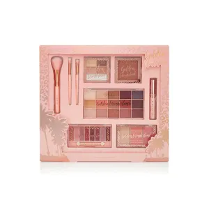 Sunkissed Golden Wonderland Set by Sunkissed for Women - 7 Pc Eyeshadow. Duo Bronzing Powder. Lip Palette. Contour Cream. Mascara. Highlighter. 2 Blusher